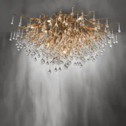 Deckenleuchte, Altmessing Optik, 280 Glasprismen, LED fähig