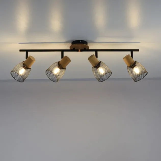 Deckenleuchte 4-flammig Holz/Metall Kiefer E14, dreh - schwenkbar