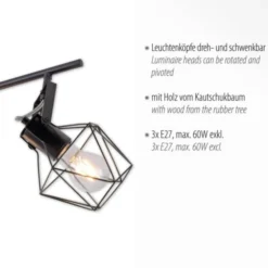 Deckenleuchte, Holz, Metall, modern, Vintage Stil, verstellbare Spots