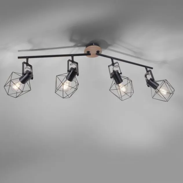 Deckenleuchte, Holz, Metall, modern, rustikales Design, schwenkbar, Vintage