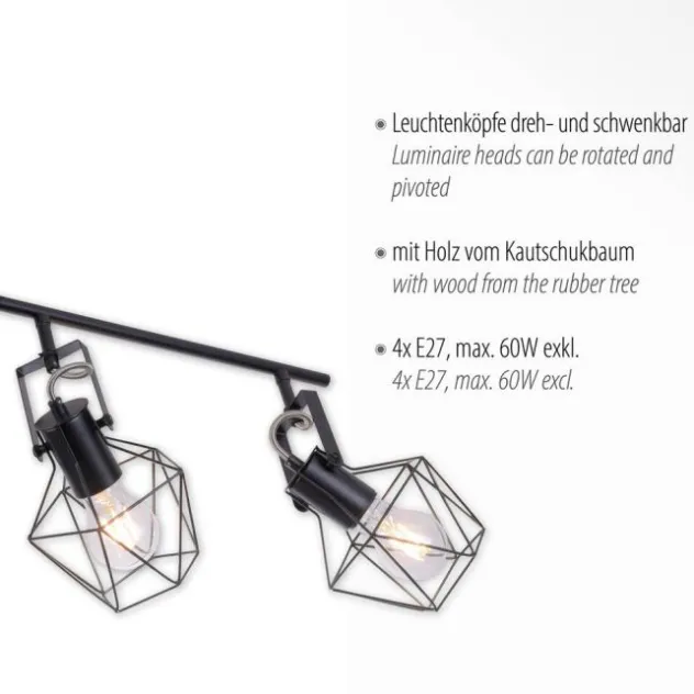 Deckenleuchte, Holz, Metall, modern, rustikales Design, schwenkbar, Vintage