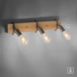 Deckenleuchte, Metall, Holz, bewegliche Spots, rustikales Design, modern