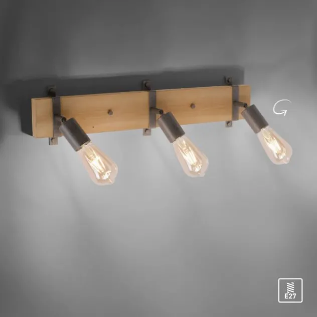 Deckenleuchte, Metall, Holz, bewegliche Spots, rustikales Design, modern