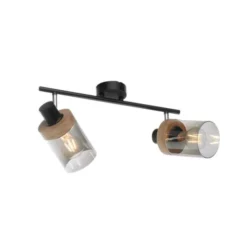 Deckenleuchte, Strahler, Rauchglas, Holz, Robberwood, E27, 2-flammig
