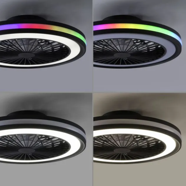 Deckenventilator, Deckenleuchte schwarz, Drehrichtungswechsel mit Rainbow RGB