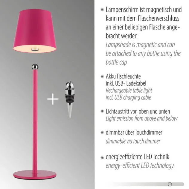 Flaschenleuchte, Akku, mit zusätzlichem Fuß, pink