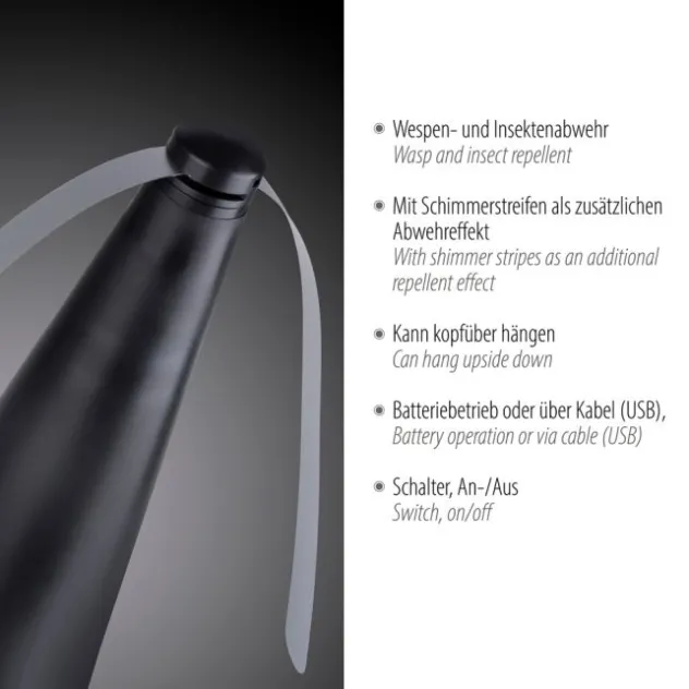 Fliegenwedler schwarz elektrisch Batterie mit USB Insektenabwehr