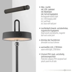 JUST LIGHT AKKU Tischleuchte GIUNTO, schwarz