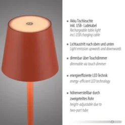 JUST LIGHT LED Akku Tischleuchte EURIA, rot, Innen- und Außen