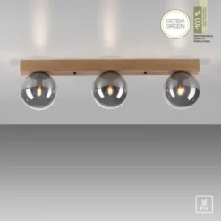 JUST LIGHT LED Deckenleuchte GERDA WIDOW 3-flammig Holz rauchfarben