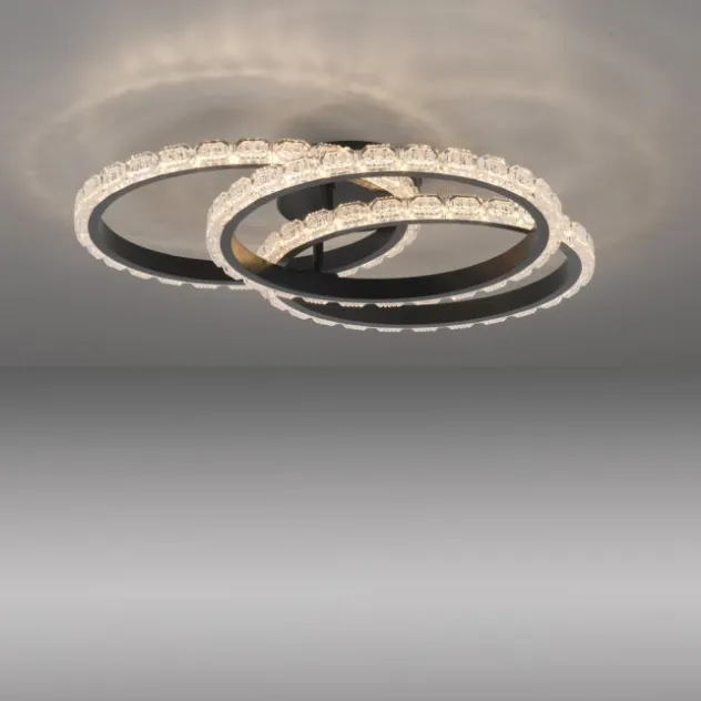 JUST LIGHT LED Deckenleuchte GLITRA schwarz 3 Ringe Kristalloptik