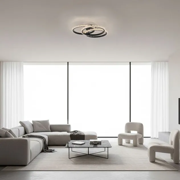 JUST LIGHT LED Deckenleuchte GLITRA schwarz 3 Ringe Kristalloptik