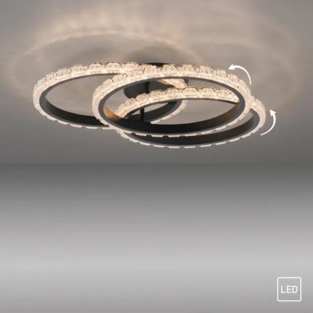 JUST LIGHT LED Deckenleuchte GLITRA schwarz 3 Ringe Kristalloptik