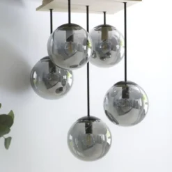 JUST LIGHT LED Deckenleuchte GERDA WIDOW 5-flammig Holz rauchfarben