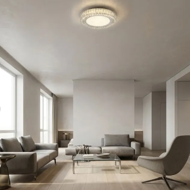 JUST Light LED Deckenleuchte 50cm rund Kristallrand neutralweiß