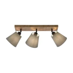 JUST LIGHT LED Deckenleuchte GERDA MICHEL Holz natur 3-flammig Stoffschirm