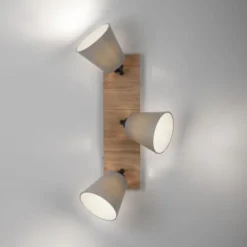 JUST LIGHT LED Deckenleuchte GERDA MICHEL Holz natur 3-flammig Stoffschirm