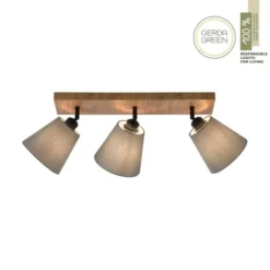 JUST LIGHT LED Deckenleuchte GERDA MICHEL Holz natur 3-flammig Stoffschirm