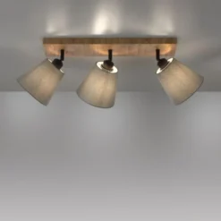 JUST LIGHT LED Deckenleuchte GERDA MICHEL Holz natur 3-flammig Stoffschirm