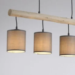 JUST LIGHT LED Pendelleuchte Echtholz GERDA TRIBU 1-flammig Stoffschirm Landhaus