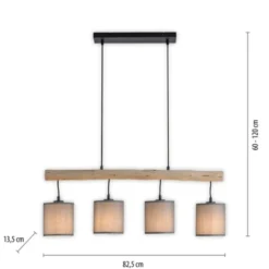 JUST LIGHT LED Pendelleuchte Echtholz GERDA TRIBU 1-flammig Stoffschirm Landhaus