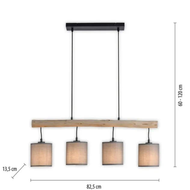 JUST LIGHT LED Pendelleuchte Echtholz GERDA TRIBU 1-flammig Stoffschirm Landhaus