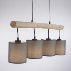 JUST LIGHT LED Pendelleuchte Echtholz GERDA TRIBU 1-flammig Stoffschirm Landhaus