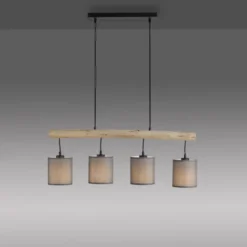 JUST LIGHT LED Pendelleuchte Echtholz GERDA TRIBU 1-flammig Stoffschirm Landhaus