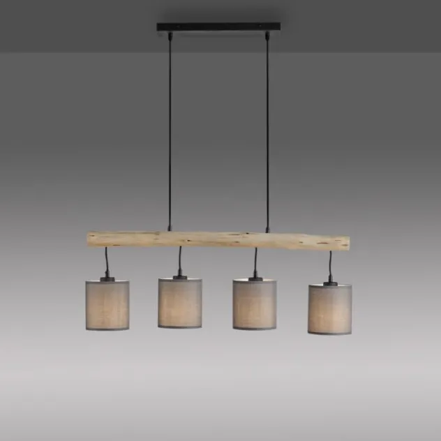 JUST LIGHT LED Pendelleuchte Echtholz GERDA TRIBU 1-flammig Stoffschirm Landhaus