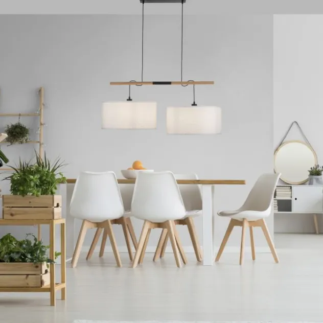JUST LIGHT LED Pendelleuchte schwarz GERDA SOFIE Holzoptik 2-flammig
