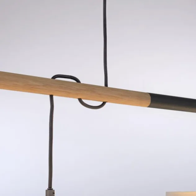 JUST LIGHT LED Pendelleuchte schwarz GERDA SOFIE Holzoptik 2-flammig