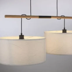 JUST LIGHT LED Pendelleuchte schwarz GERDA SOFIE Holzoptik 2-flammig