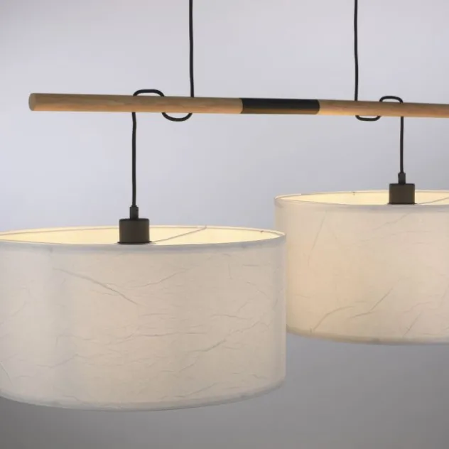 JUST LIGHT LED Pendelleuchte schwarz GERDA SOFIE Holzoptik 2-flammig