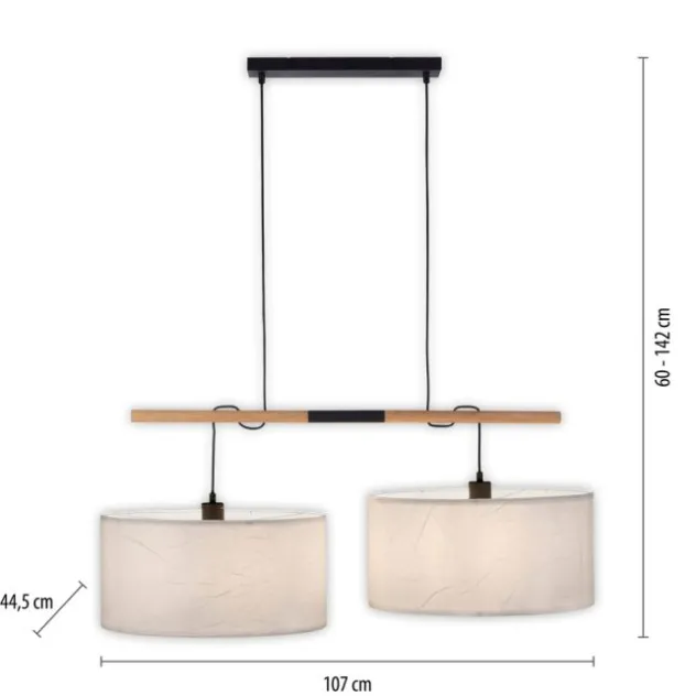 JUST LIGHT LED Pendelleuchte schwarz GERDA SOFIE Holzoptik 2-flammig