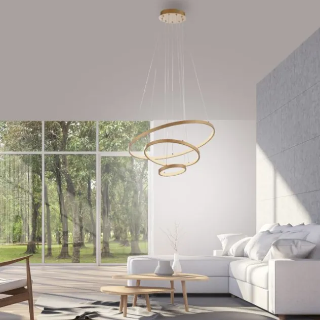 JUST LIGHT LED Pendelleuchte CERCHI gold 3 Ringe 3000K
