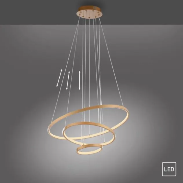 JUST LIGHT LED Pendelleuchte CERCHI gold 3 Ringe 3000K