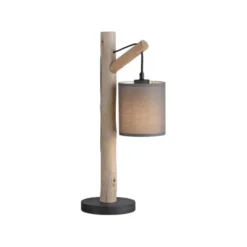 JUST LIGHT LED Tischleuchte Echtholz GERDA TRIBU 1-flammig Stoffschirm