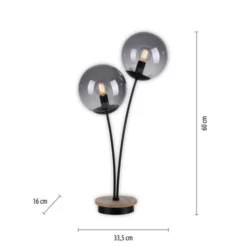 JUST LIGHT LED Tischleuchte Holz GERDA WIDOW rauchfarben Schnurschalter