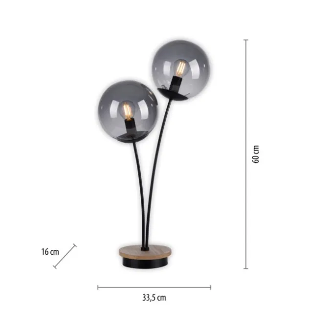 JUST LIGHT LED Tischleuchte Holz GERDA WIDOW rauchfarben Schnurschalter