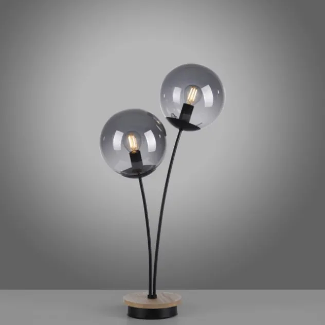 JUST LIGHT LED Tischleuchte Holz GERDA WIDOW rauchfarben Schnurschalter