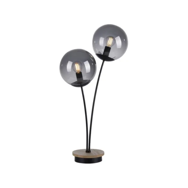 JUST LIGHT LED Tischleuchte Holz GERDA WIDOW rauchfarben Schnurschalter