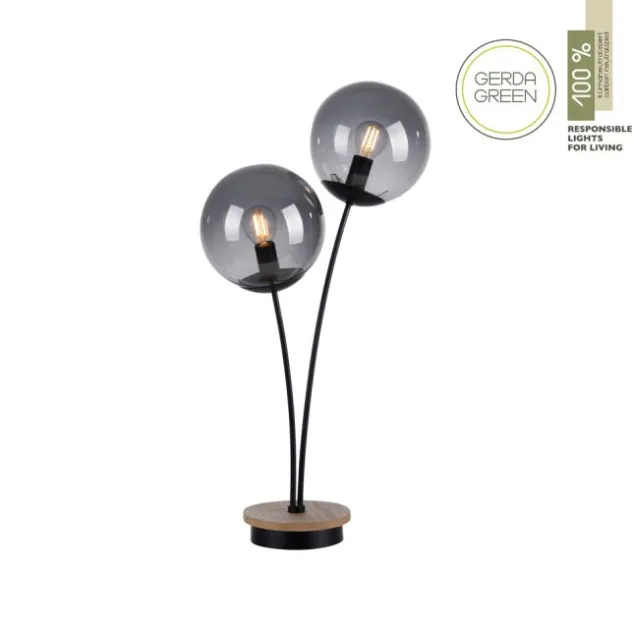 JUST LIGHT LED Tischleuchte Holz GERDA WIDOW rauchfarben Schnurschalter