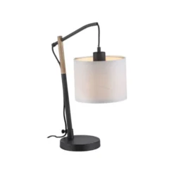 JUST LIGHT LED Tischleuchte schwarz GERDA SOFIE Holzoptik Papierlampenschirm