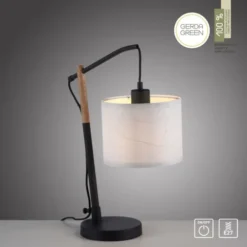 JUST LIGHT LED Tischleuchte schwarz GERDA SOFIE Holzoptik Papierlampenschirm
