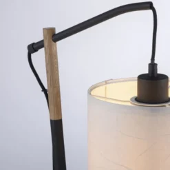 JUST LIGHT LED Tischleuchte schwarz GERDA SOFIE Holzoptik Papierlampenschirm