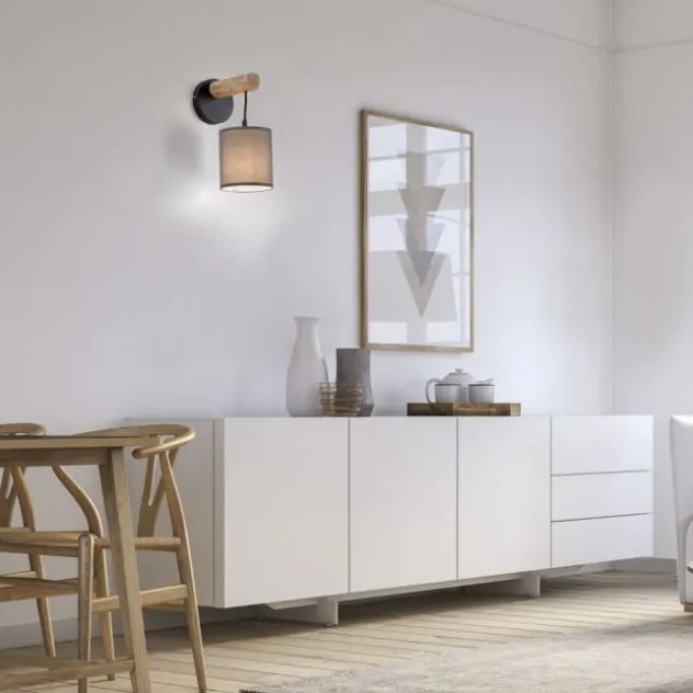 JUST LIGHT LED Wandleuchte Echtholz GERDA TRIBU 1-flammig Stoffschirm Landhaus