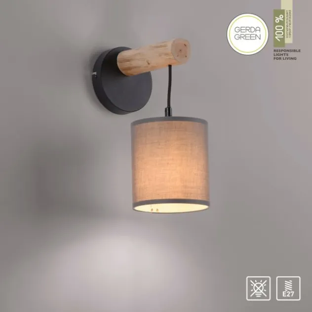JUST LIGHT LED Wandleuchte Echtholz GERDA TRIBU 1-flammig Stoffschirm Landhaus
