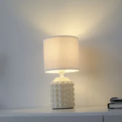 JUST LIGHT Tischleuchte BLOOP beige Stoffschirm weiß einflammig