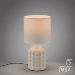 JUST LIGHT Tischleuchte BLOOP beige Stoffschirm weiß einflammig