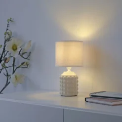 JUST LIGHT Tischleuchte BLOOP beige Stoffschirm weiß einflammig